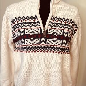 Izod Men's Cream and Blue Patterned Sweater